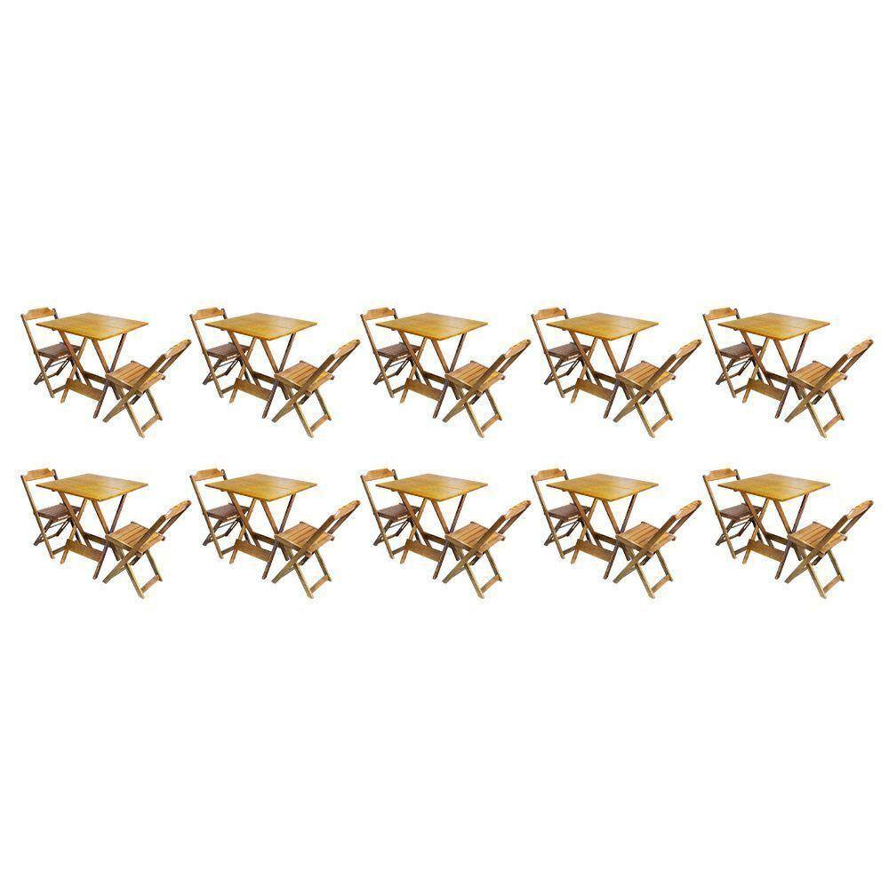 Kit 10 Jogos De Mesa Dobravel Com 2 Cadeiras De Madeira 70X70 - Mel - Amarelo
