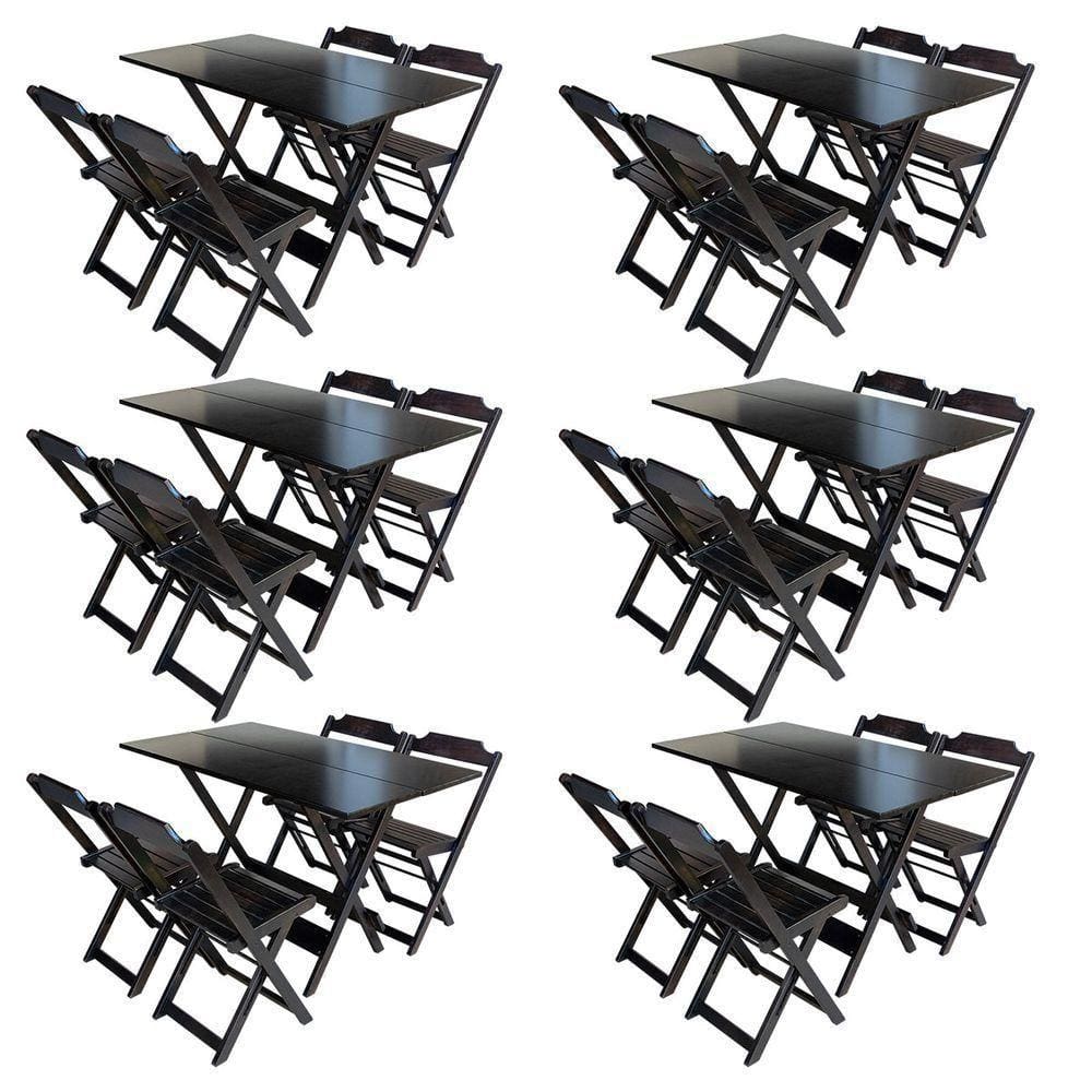 Kit 6 Jogos De Mesa Com 4 Cadeiras De Madeira Dobravel 120X70 - Tabaco - Marrom