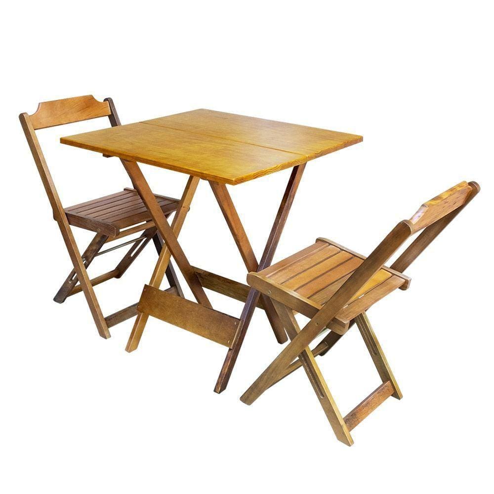 Conjunto De Mesa Dobravel Com 2 Cadeiras De Madeira 70X70 - Mel - Amarelo