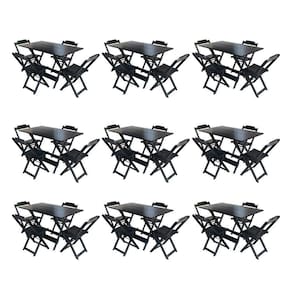 Kit 9 Jogos De Mesa Dobravel Com 4 Cadeiras De Madeira 120X70 Para Restaurante E Bar - Preto