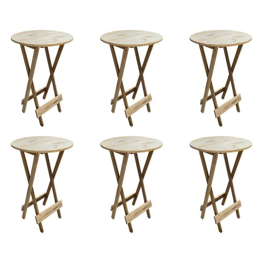 Kit 6 Mesas Bistrô De Madeira Dobrável Para Restaurante - Sem Pintura / Crua