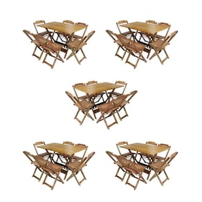 Kit 5 Jogos De Mesa Dobravel Com 6 Cadeiras De Madeira 120X70 Para Restaurante E Bar - Mel
