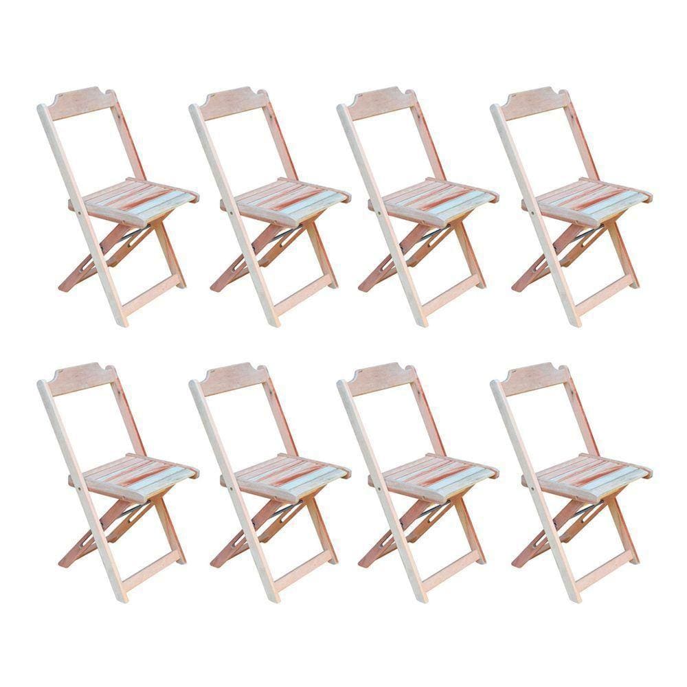 Conjunto Com 8 Cadeiras Dobráveis Em Madeira Padrão - Sem Pintura/Crua - Marrom