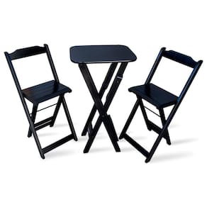 Jogo De Mesa E Cadeira Bistro Dobravel Para Area De Lazer- Preto - Cor: Preto