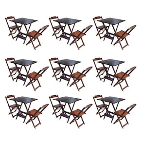 Kit 9 Conjuntos De Mesa Dobravel Com 2 Cadeiras De Madeira 70X70 Para Restaurante E Bar - Imbuia