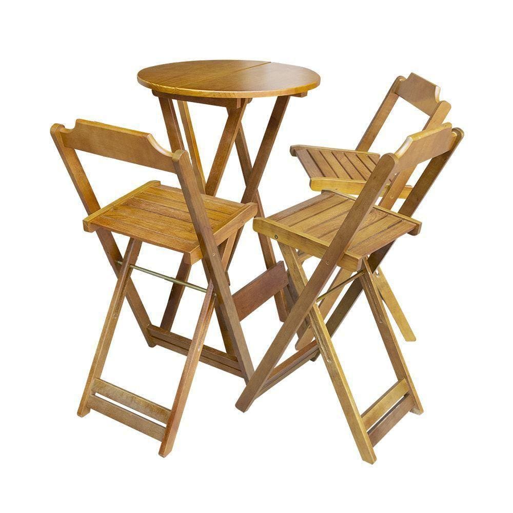 Kit Mesa Bistrô De Madeira Dobrável Com 3 Banquetas - Mel