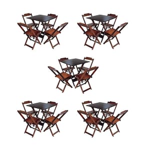 Kit 5 Conjuntos De Mesa Dobravel Com 4 Cadeiras De Madeira 70X70 Para Restaurante E Bar - Imbuia