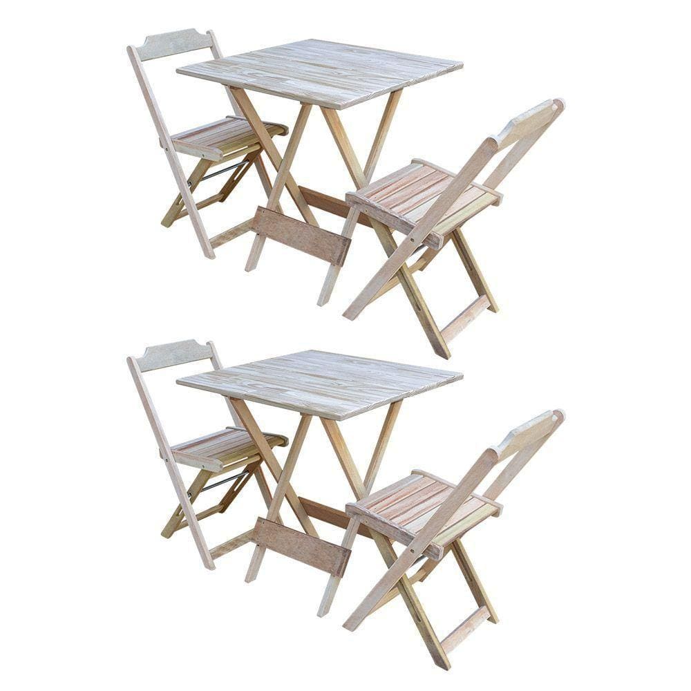 Kit 5 Jogos De Mesa Dobravel Com 2 Cadeiras De Madeira 70X70 Para Restaurante E Bar - Sem Pintura