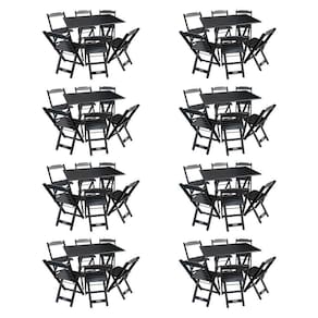 Kit 8 Conjuntos De Mesa Dobráveis De Madeira 70x110cm Com 6 Cadeiras Preta - Cor: Preto