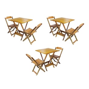 Kit 3 Jogos De Mesa Dobravel Com 2 Cadeiras De Madeira 70X70 Para Restaurante E Bar - Mel