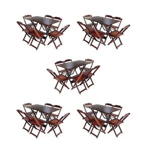 Kit 5 Conjuntos De Mesa Dobravel Com 6 Cadeiras De Madeira 120X70 Para Restaurante E Bar - Imbuia