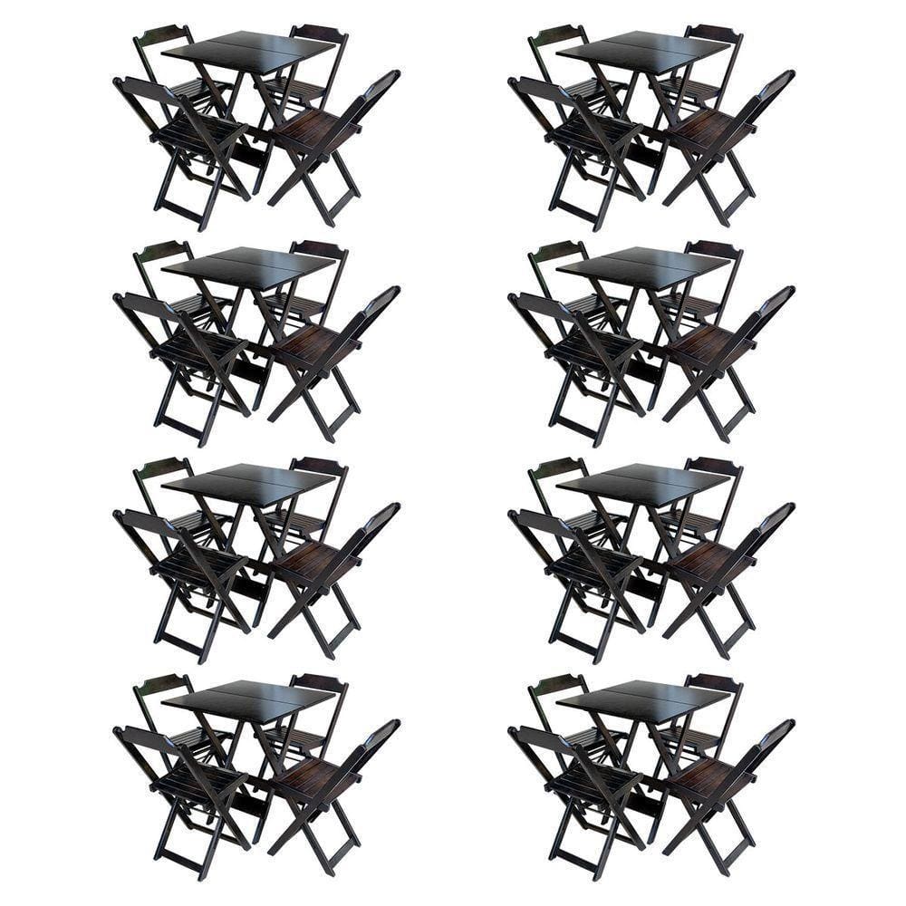 Kit 8 Jogos De Mesa Com 4 Cadeiras De Madeira Dobravel 70X70 Móveis Guara - Tabaco