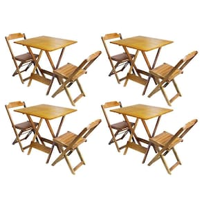 Kit 4 Conjuntos De Mesa Dobravel Com 2 Cadeiras De Madeira 70X70 - Mel - Amarelo