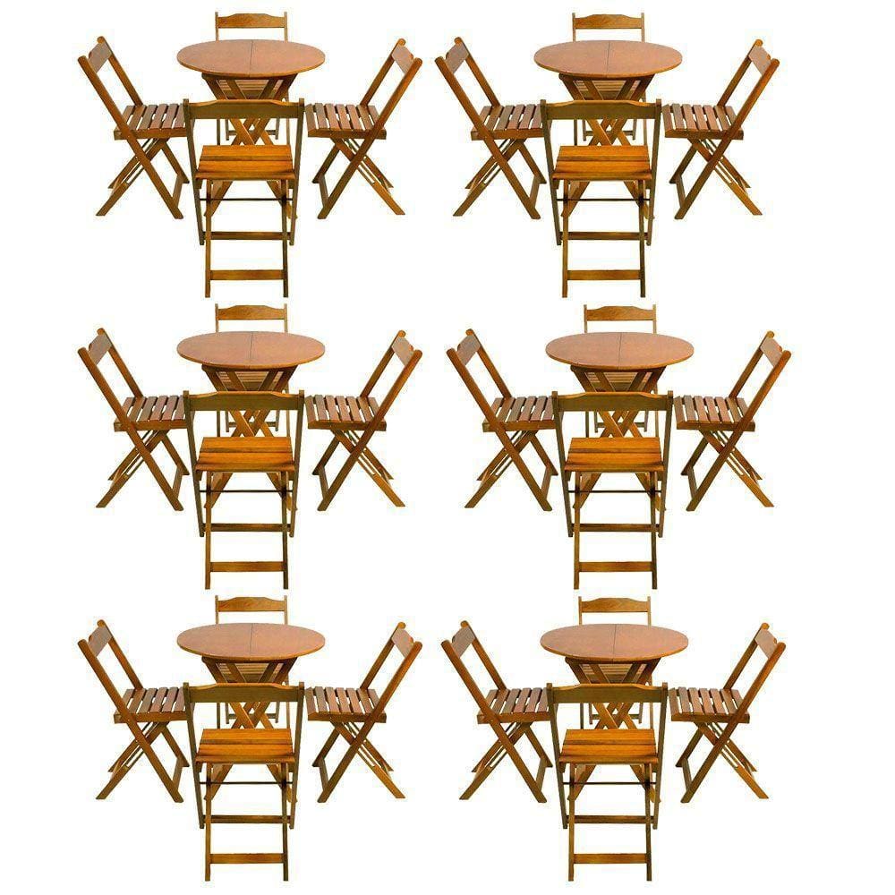 Kit 6 Jogos De Mesa Dobravel Com 4 Cadeiras Tampo Redondo 70X70 Mel - Amarelo