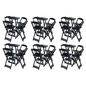 Kit 6 Jogos De Mesa Bistrô De Madeira Com 4 Cadeiras Dobravel Preto - Preto