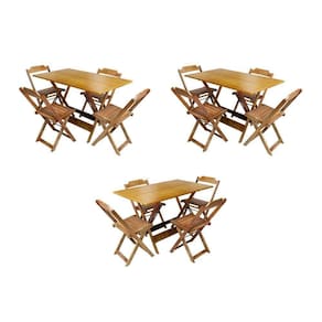 Kit 3 Jogos De Mesa Retangular Dobravel Em Madeira Padrão 120X70 Com 4 Cadeiras - Mel - Marrom