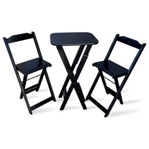 Conjunto Dobrável Bistrô Preto De Mesa Com 2 Cadeiras - Cor: Preto
