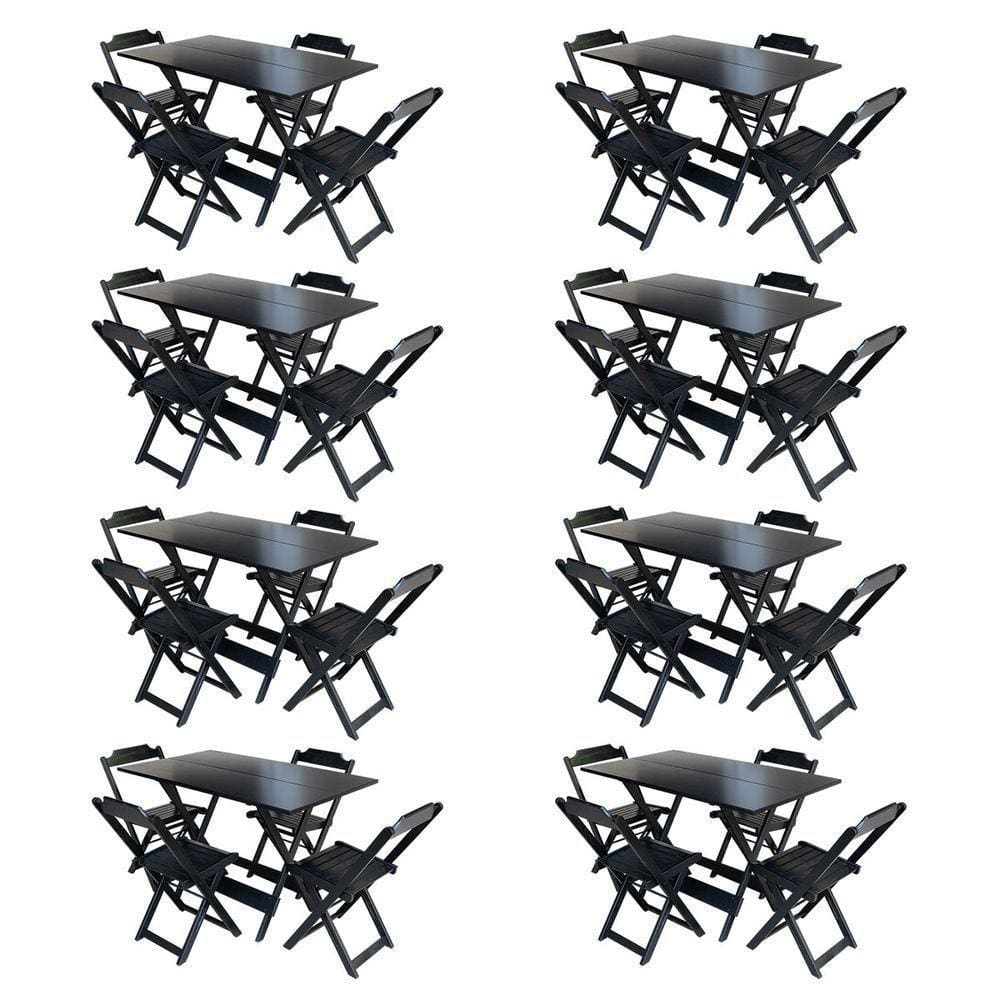 Kit 8 Jogos De Mesa Com 4 Cadeiras De Madeira Dobravel 120X70 - Preto - Preto