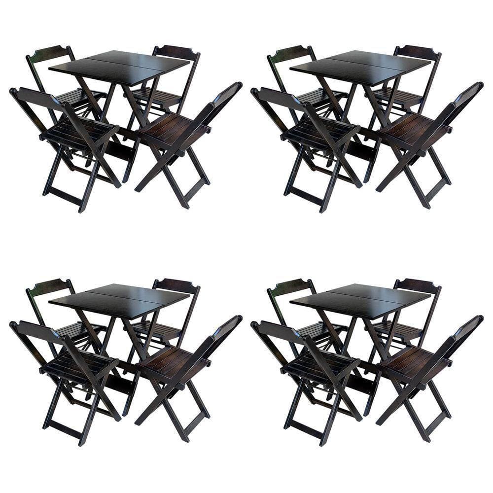 Kit 4 Jogos De Mesa Com 4 Cadeiras De Madeira Dobravel 60X60 - Tabaco - Marrom