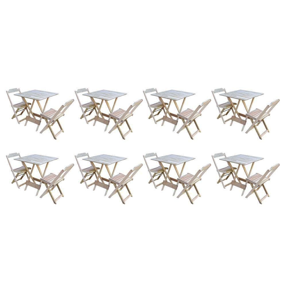 Kit 8 Jogos De Mesa Dobravel Com 2 Cadeiras De Madeira 70X70 - Sem Pint - Marrom