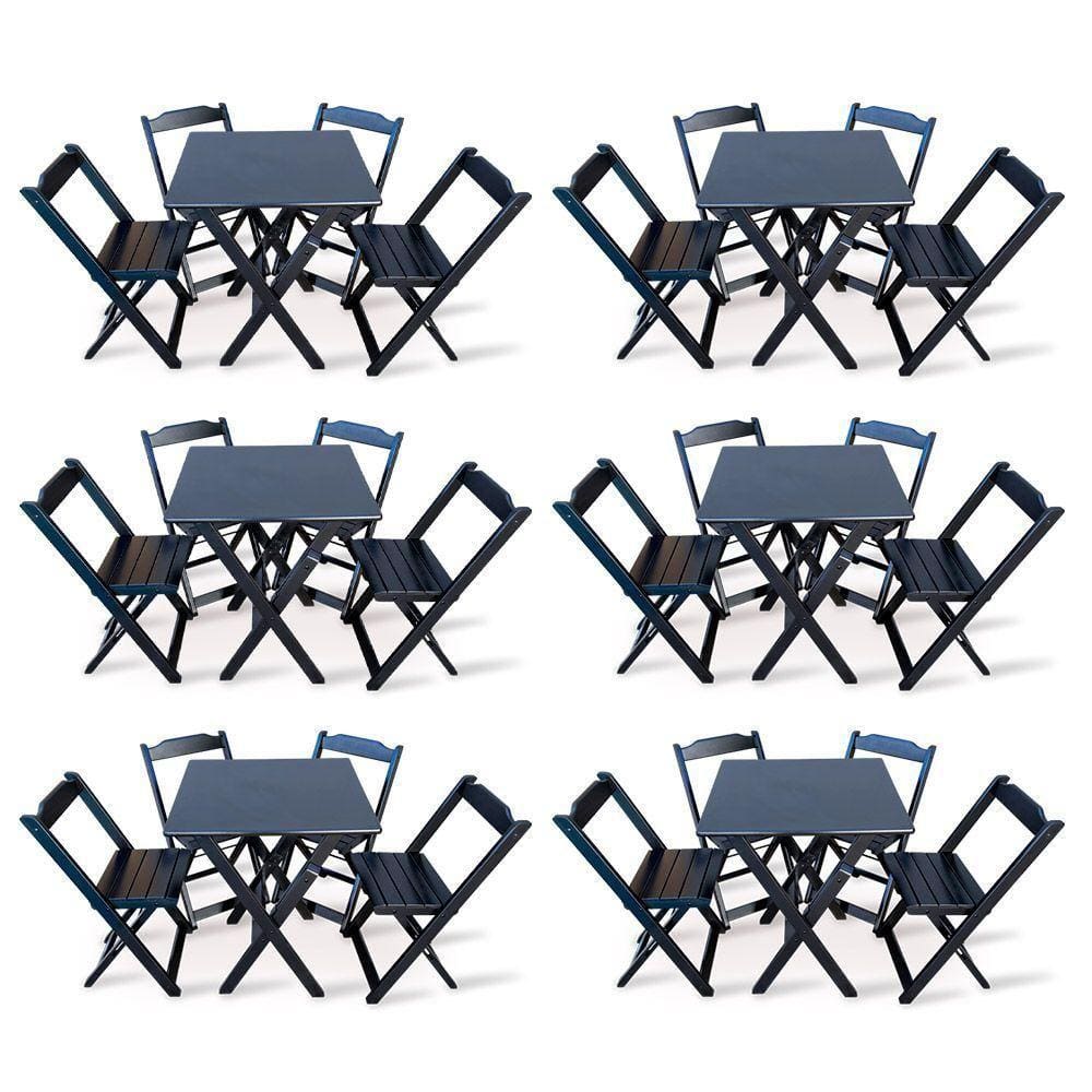 Kit 6 Conjunto Com Jogo De Mesa 60x60 Com 4 Cadeiras Dobráveis - Preto - Cor: Preto