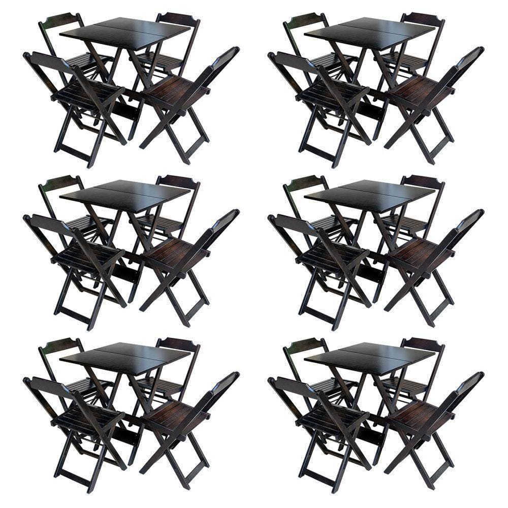 Kit 6 Jogos De Mesa Com 4 Cadeiras De Madeira Dobravel 60X60 - Tabaco - Marrom