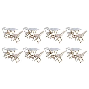 Kit 8 Jogos De Mesa Dobravel Com 2 Cadeiras De Madeira 70X70 - Sem Pintura - Marrom