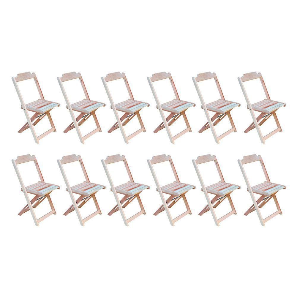 Kit 12 Cadeiras De Madeira Dobravel Sem Pintura/Crua - Marrom