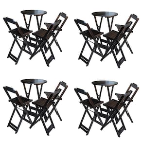 Kit 4 Jogos De Mesa Bistrô De Madeira Dobrável Com 3 Banquetas - Tabaco