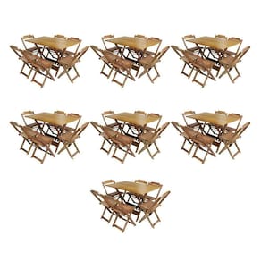 Kit 7 Jogos De Mesa Dobravel Com 6 Cadeiras De Madeira 120X70 Para Restaurante E Bar - Mel