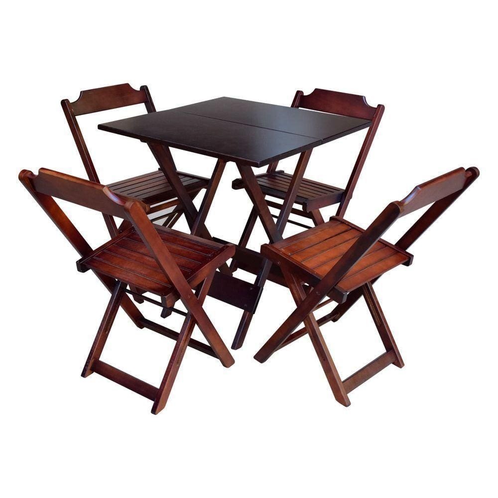 Jogo De Mesa De Madeira 70X70 C/ 04 Cadeiras Imbuia - Marrom
