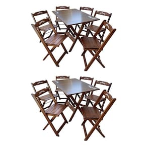 Kit 2 Conjuntos Mesa Dobrável Madeira 110x70 Com 6 Cadeiras Personalizada Jack Imbuia - Cor: Marrom
