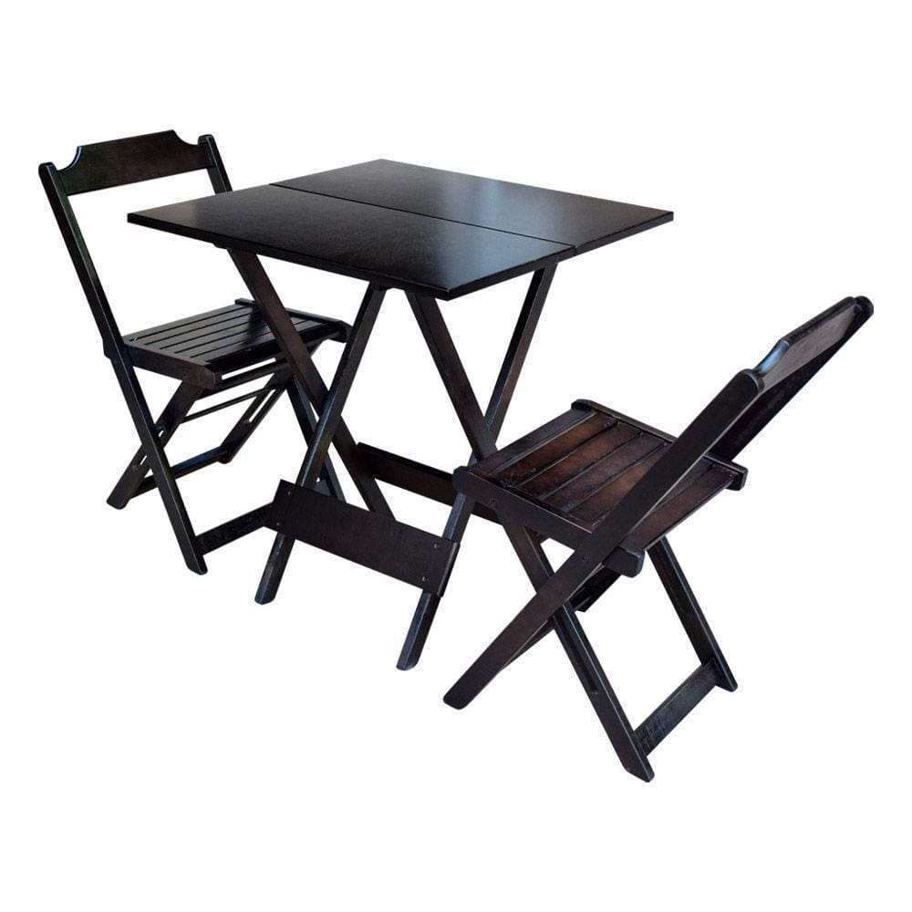 Conjunto De Mesa Dobravel Com 2 Cadeiras De Madeira 70X70 - Tabaco - Marrom