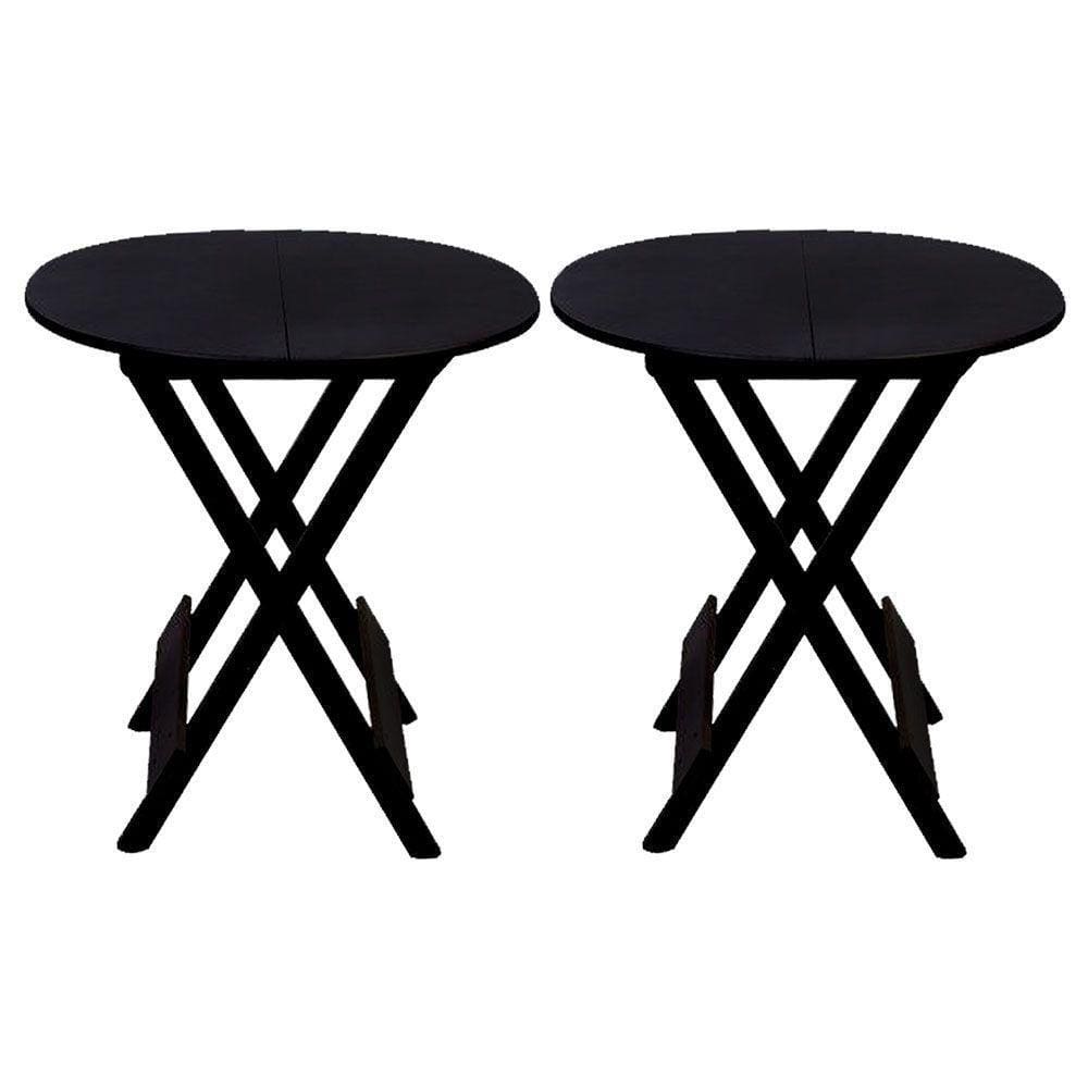 Kit 2 Mesas Redondas Dobráveis Em Madeira Maciça 70X70 Preto Ideal Para Bares E Restaurantes