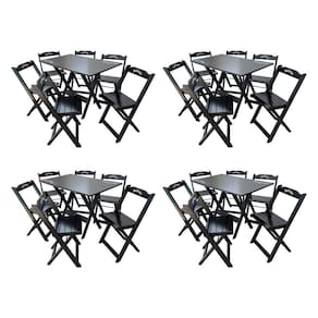 Kit 4 Conjuntos Mesa Dobrável Madeira 110x70 Com 6 Cadeiras Personalizada Jack Preta - Cor: Preto