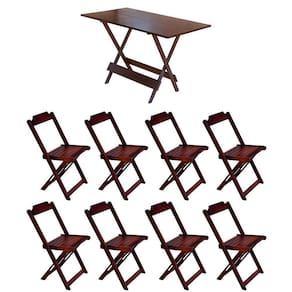 Conjunto Mesa De Madeira Dobravel 120X70 Imbuia 8 Cadeiras - Marrom