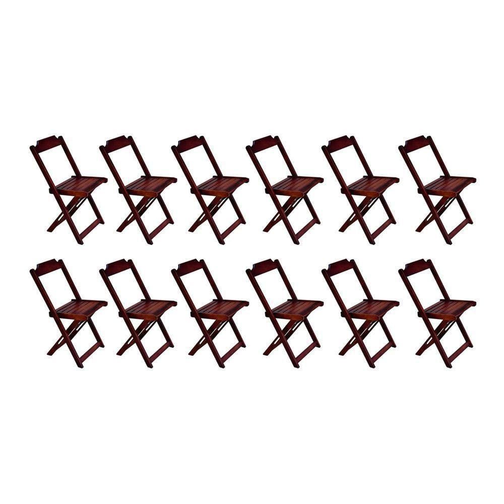 Kit 12 Cadeiras De Madeira Dobravel Imbuia - Marrom