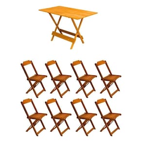 Conjunto Mesa De Madeira Dobravel 120X70 Mel 8 Cadeiras - Marrom