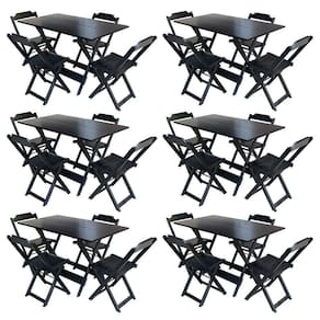 Kit 6 Conjuntos De Mesa Com 4 Cadeiras De Madeira Dobravel 120X70 Preto - Preto