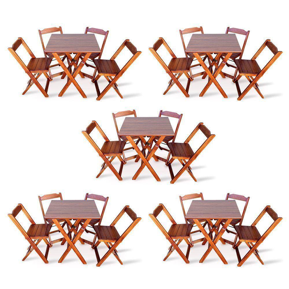 Kit De 5 Conjuntos De Mesa Dobrável 70x70 Com 4 Cadeiras Imbuia - Cor: Marrom