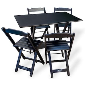Conjunto De Mesa Dobrável 70x110 Com 4 Cadeiras Preto - Cor: Preto