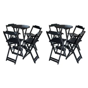 Kit 2 Jogos De Mesa Bistrô De Madeira Com 4 Cadeiras Dobravel Preto - Preto