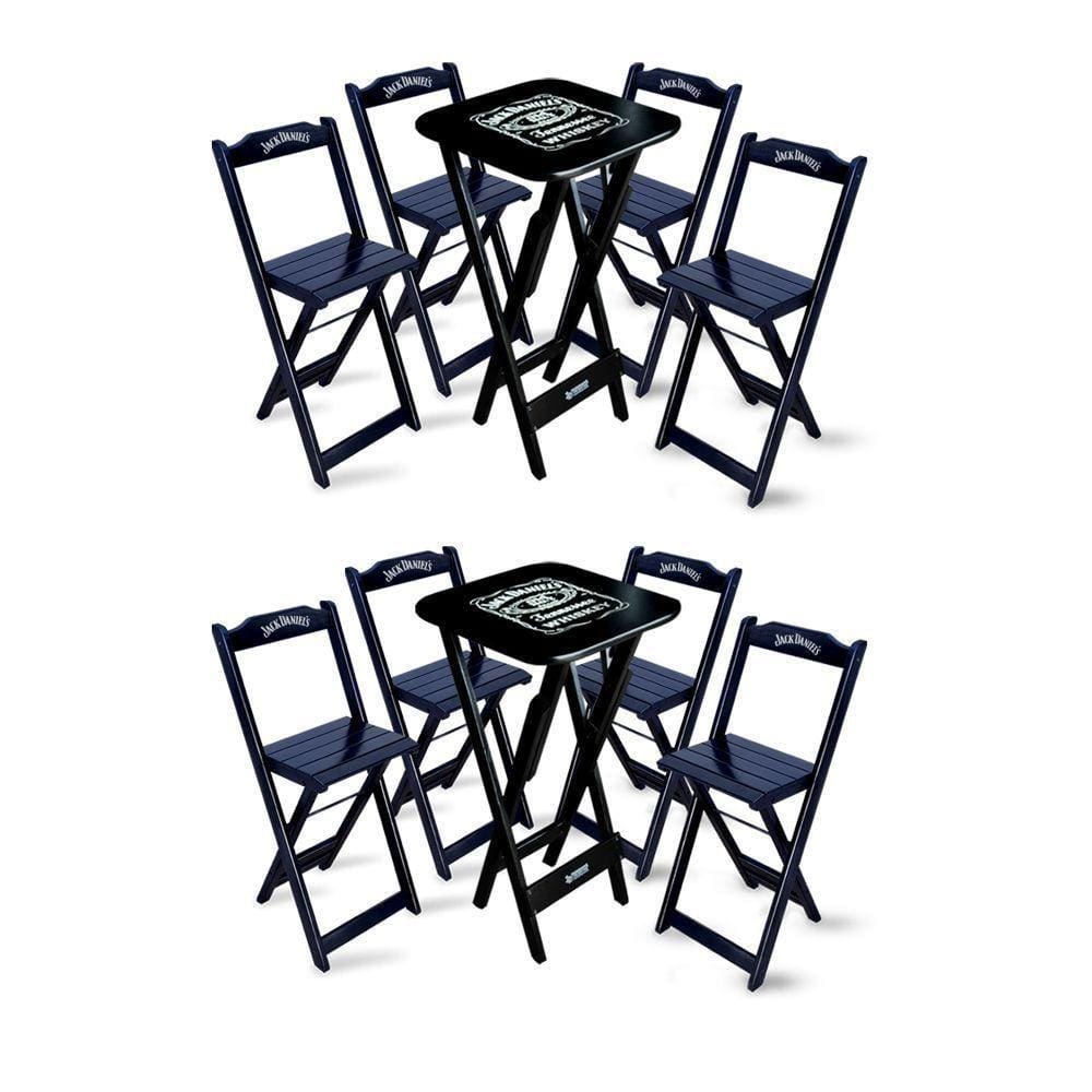 Kit 2 Conjuntos De Mesa Bistrô Dobrável Jack Daniel`s Com 4 Banquetas De Madeira Preta - Cor: Preto