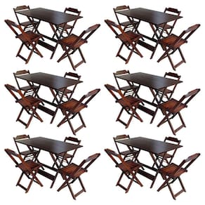 Kit 6 Conjuntos De Mesa Com 4 Cadeiras De Madeira Dobravel 120X70 Imbuia - Marrom