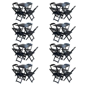 Kit 8 Jogos De Mesa Com 4 Cadeiras De Madeira Dobravel 70X70 - Preto - Preto