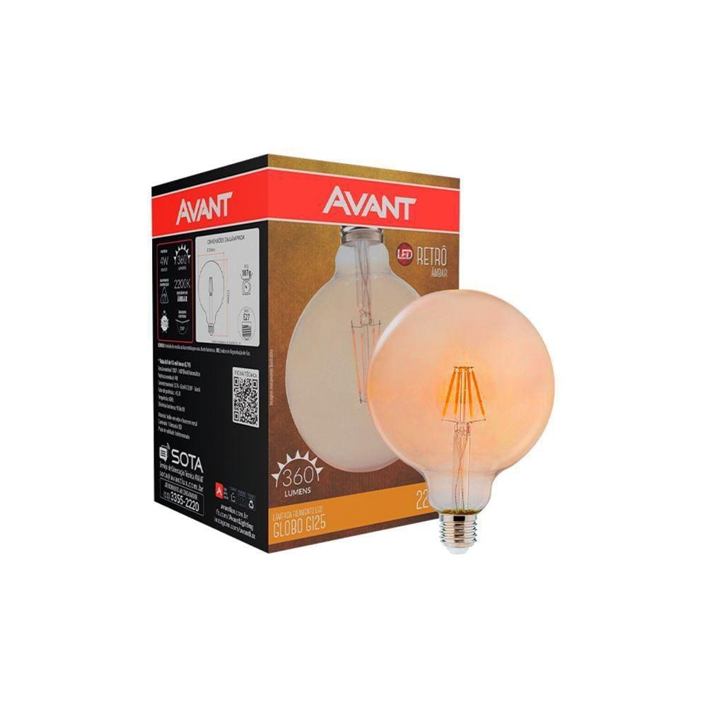 Lâmpada Led Filamento Retrô Globo G95 4W Amarelo 2200K