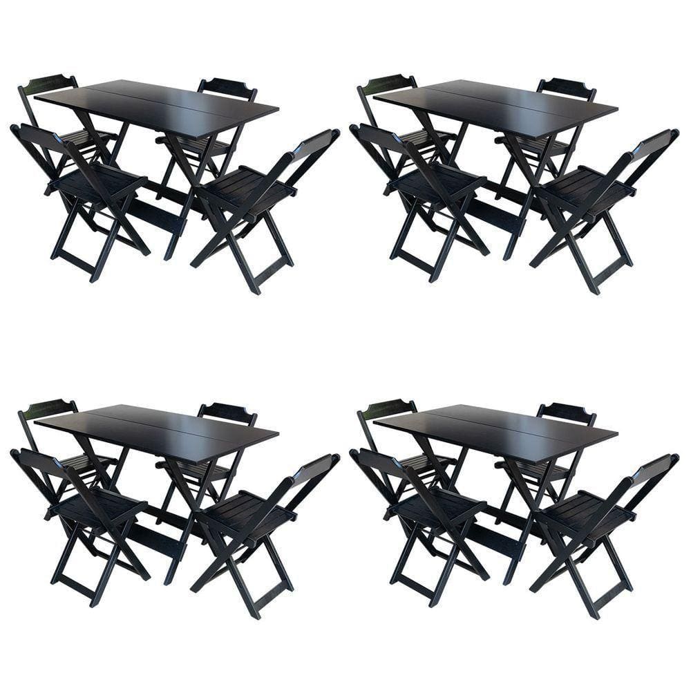 Kit 4 Jogos De Mesa Com 4 Cadeiras De Madeira Dobravel 120X70 - Preto - Preto