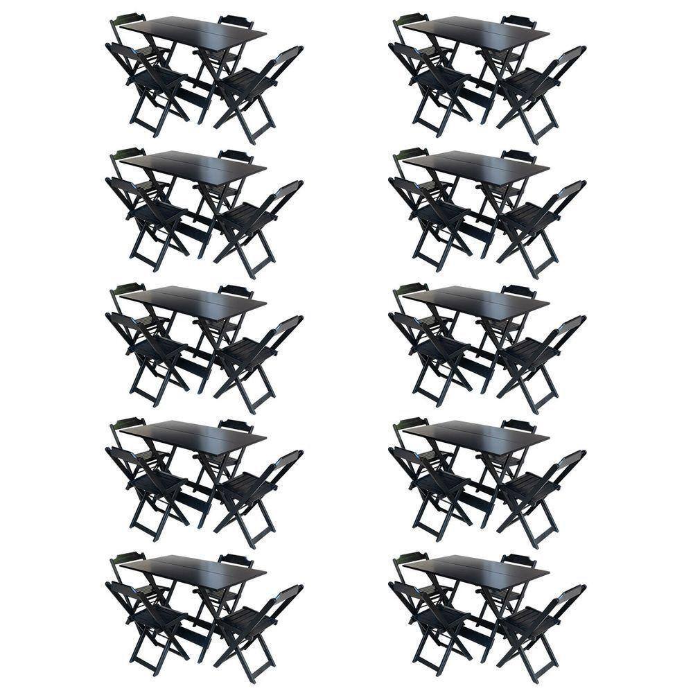 Kit 10 Jogos De Mesa Com 4 Cadeiras De Madeira Dobravel 120X70
