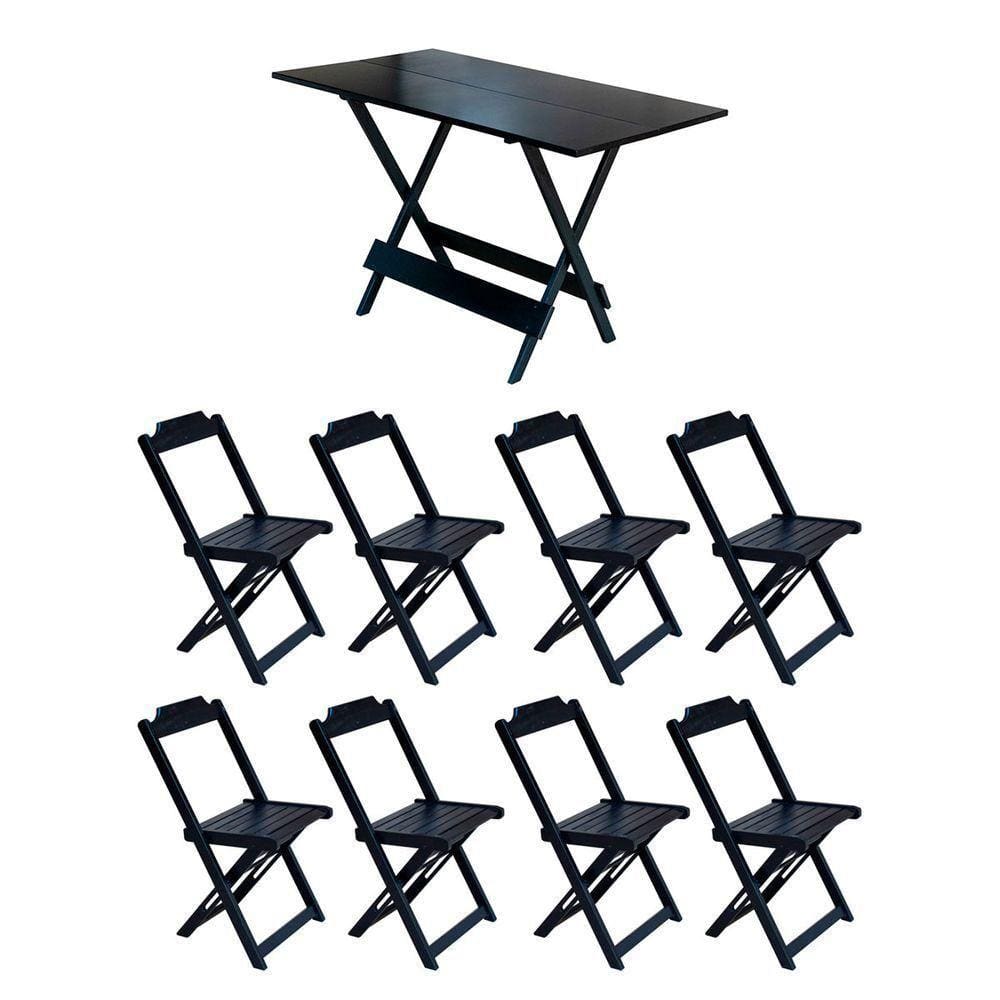 Conjunto Mesa De Madeira Dobravel 120X70 Preto 8 Cadeiras - Marrom