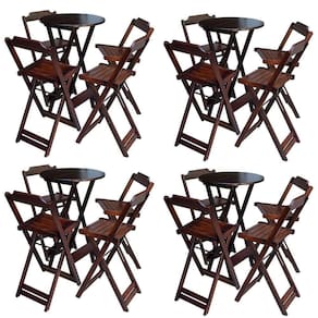 Kit 4 Jogos De Mesa Bistrô De Madeira Com 4 Cadeiras Dobravel Imbuia - Marrom